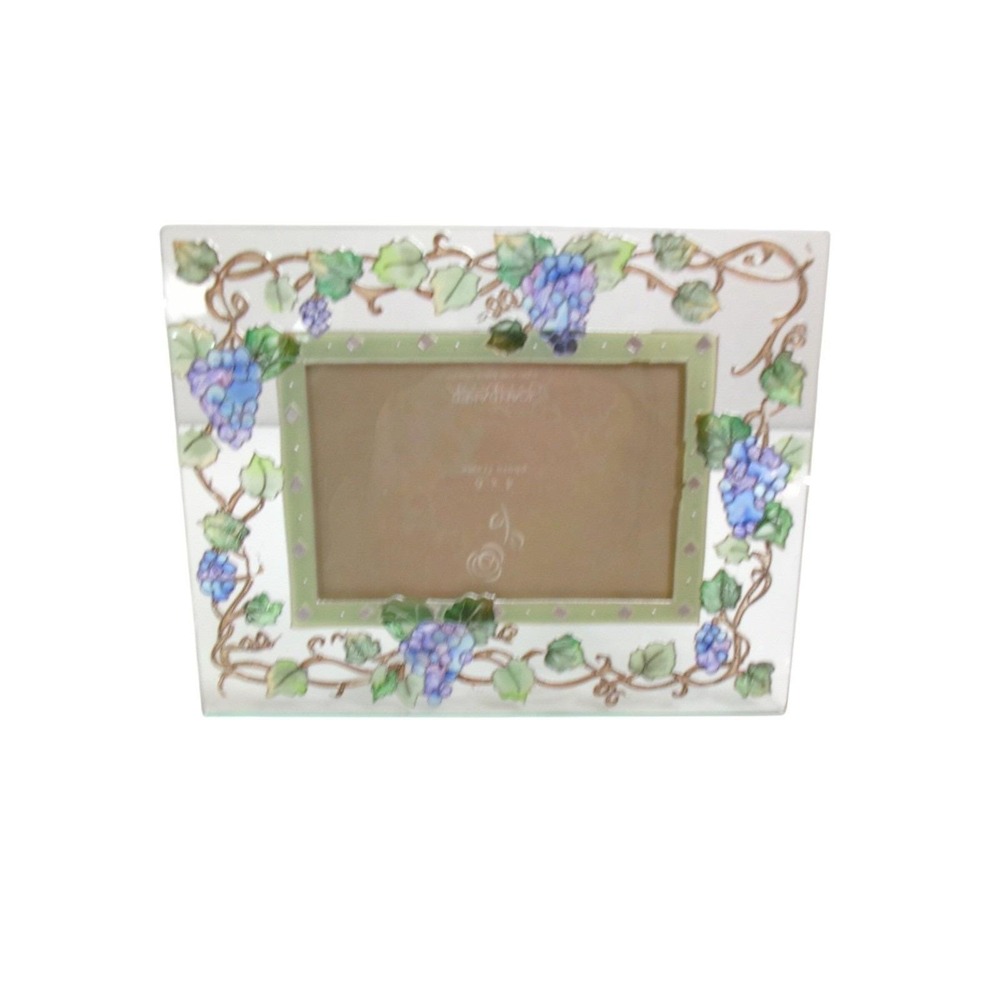 VTG 2003 Joan Baker Designs Glass Picture Frame 4x6 Purple Grapes Stained‎ Glass
